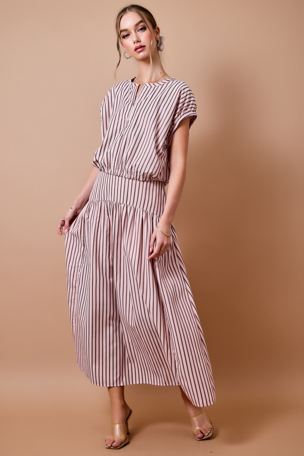 Pink + Brown Striped Midi Skirt