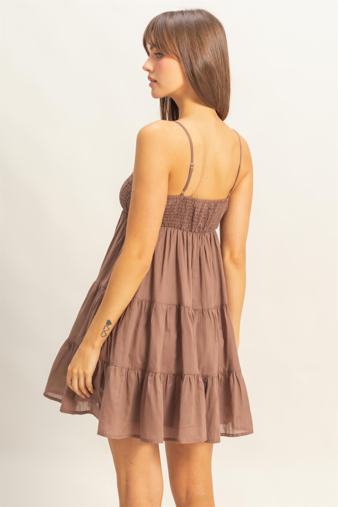 Brown Smocked Mini Dress
