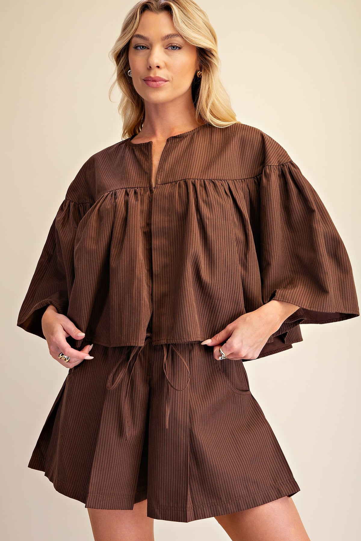 Brown Stripe Swing Cape Top