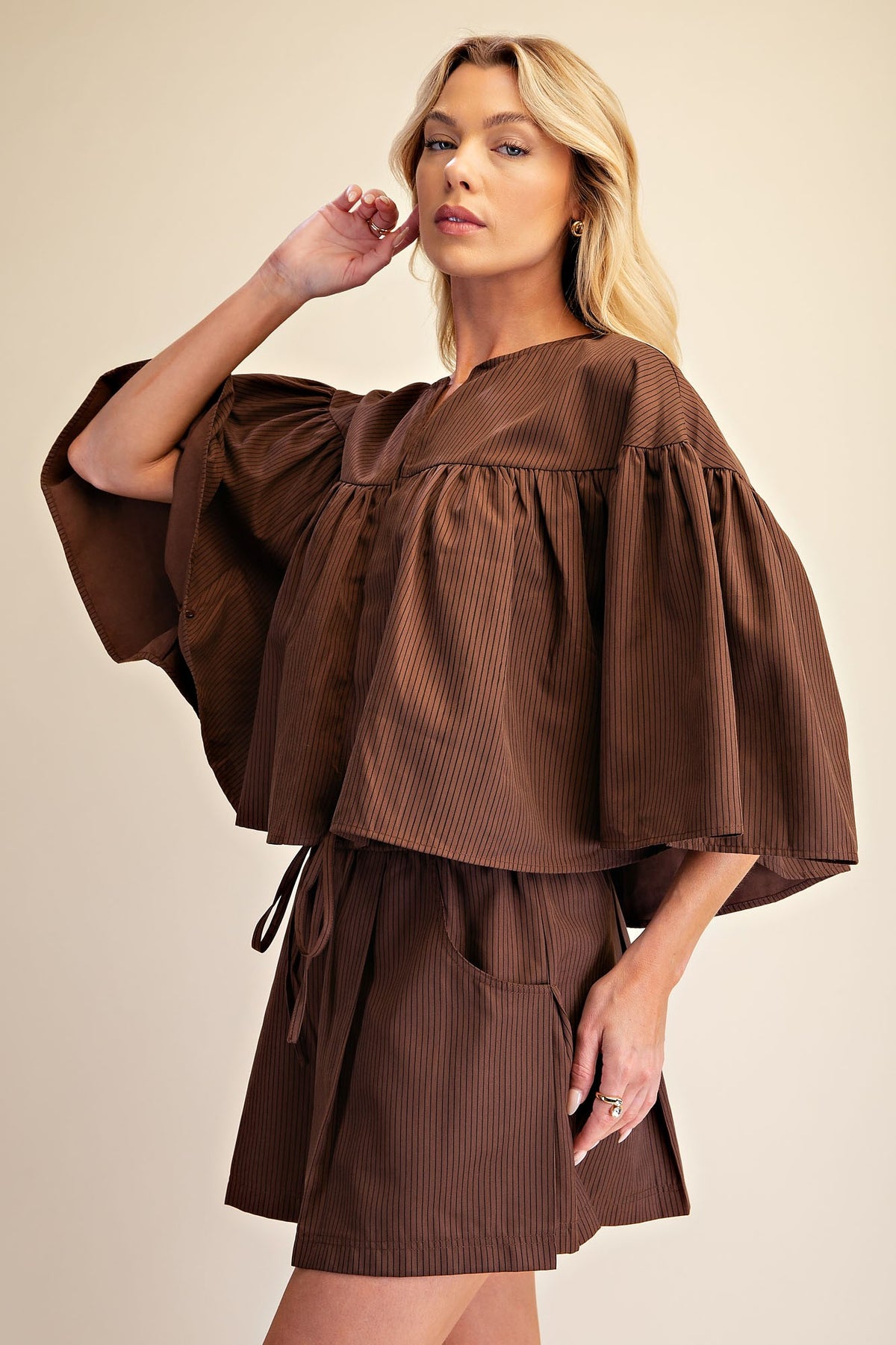 Brown Stripe Swing Cape Top