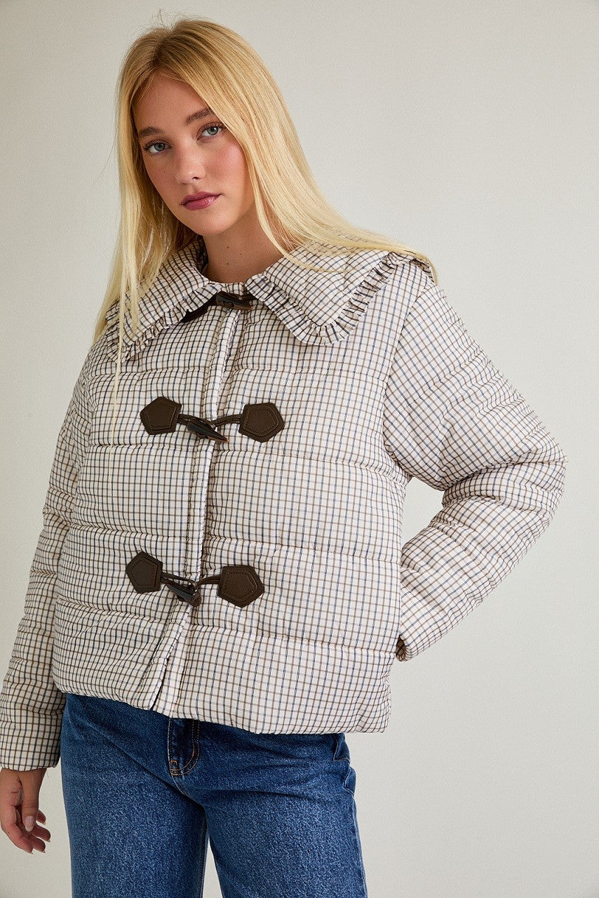 Plaid Buckle Puffer Jacket