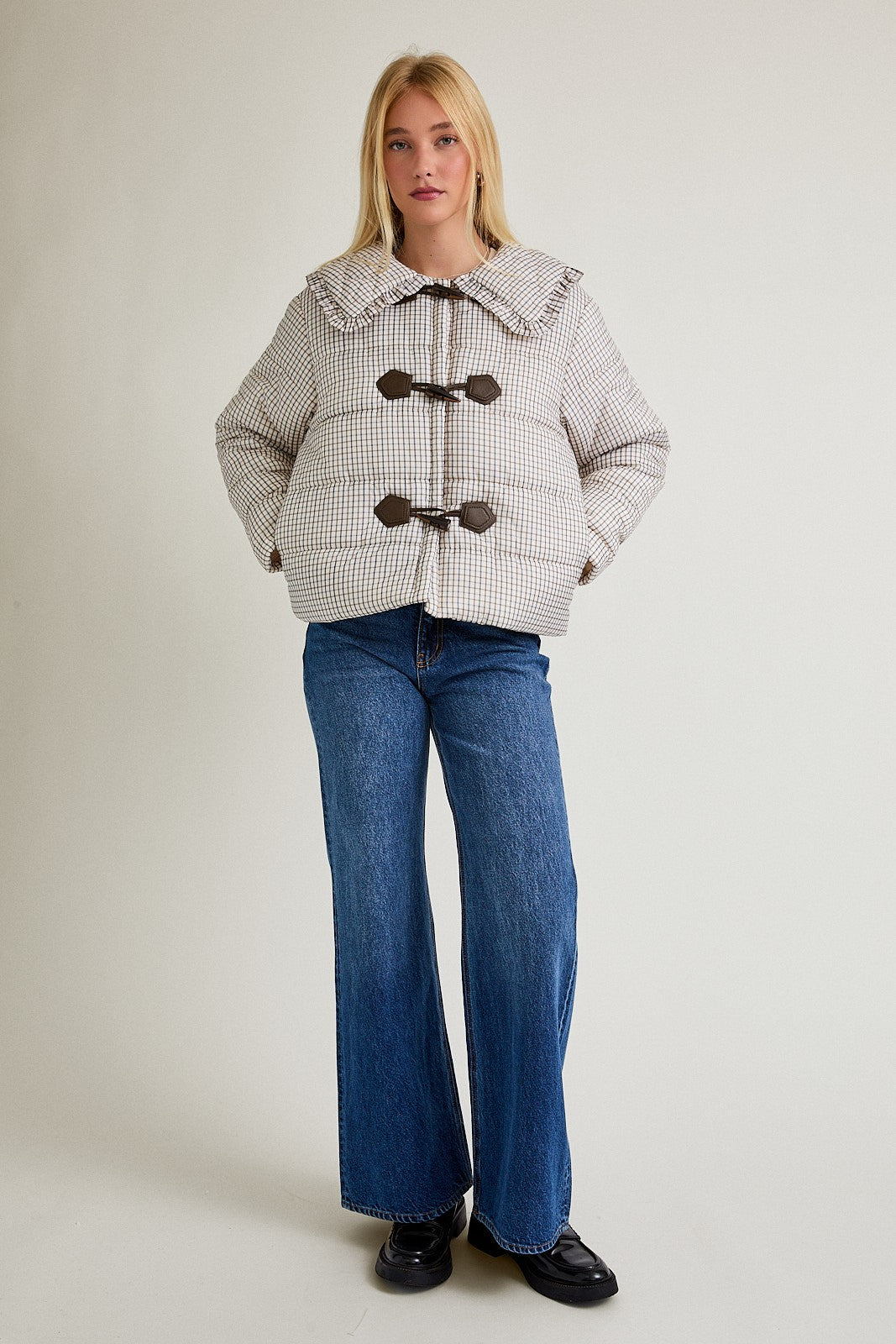 Plaid Buckle Puffer Jacket