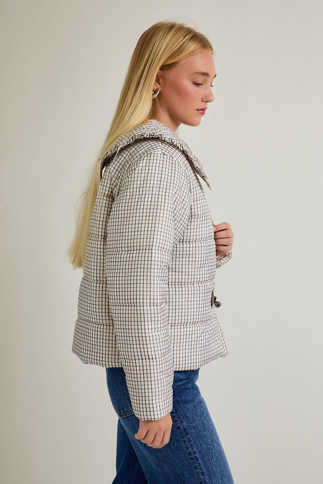 Plaid Buckle Puffer Jacket