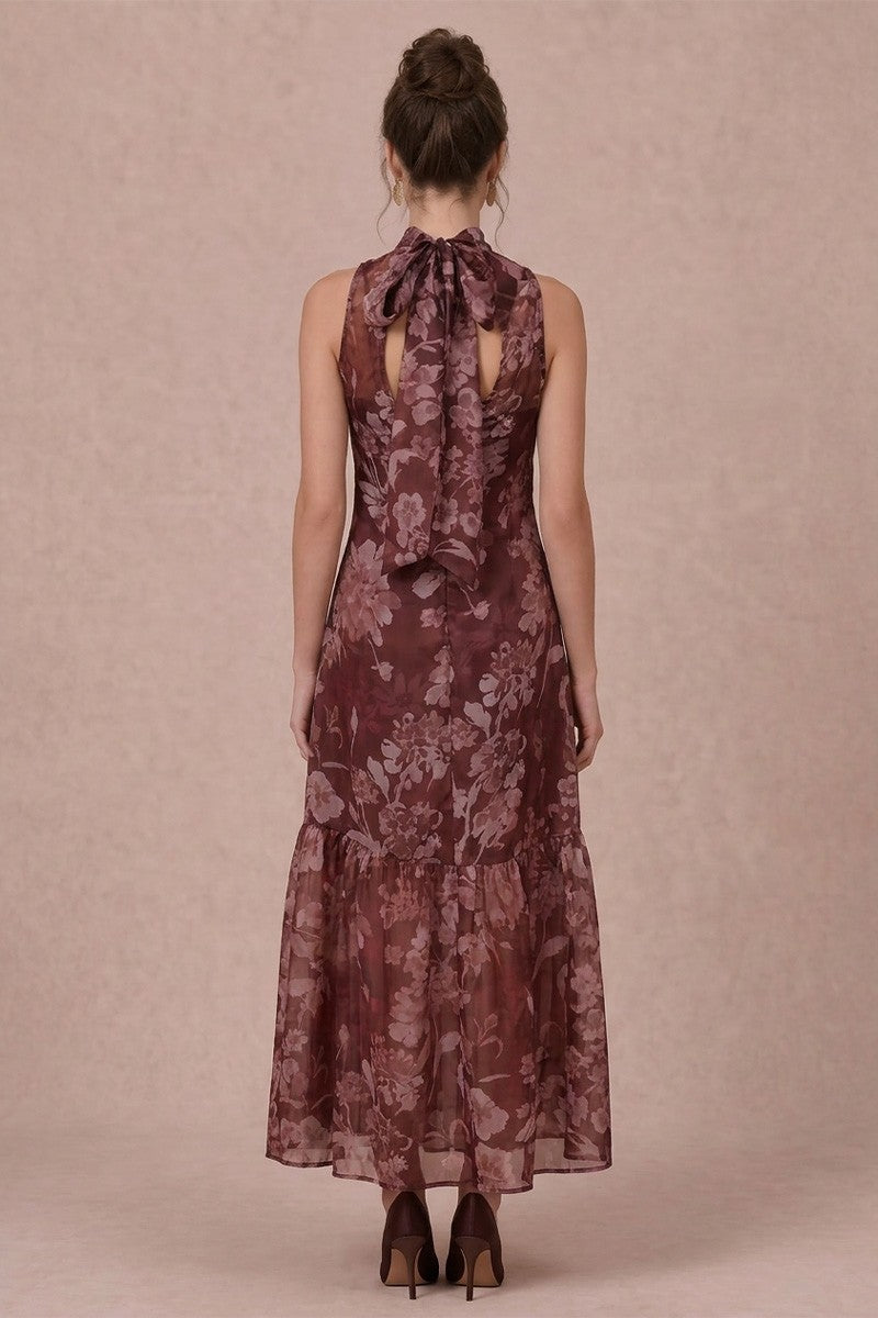 Burgundy Floral Organza Maxi