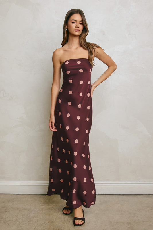 Polka Dot Satin Strapless Dress