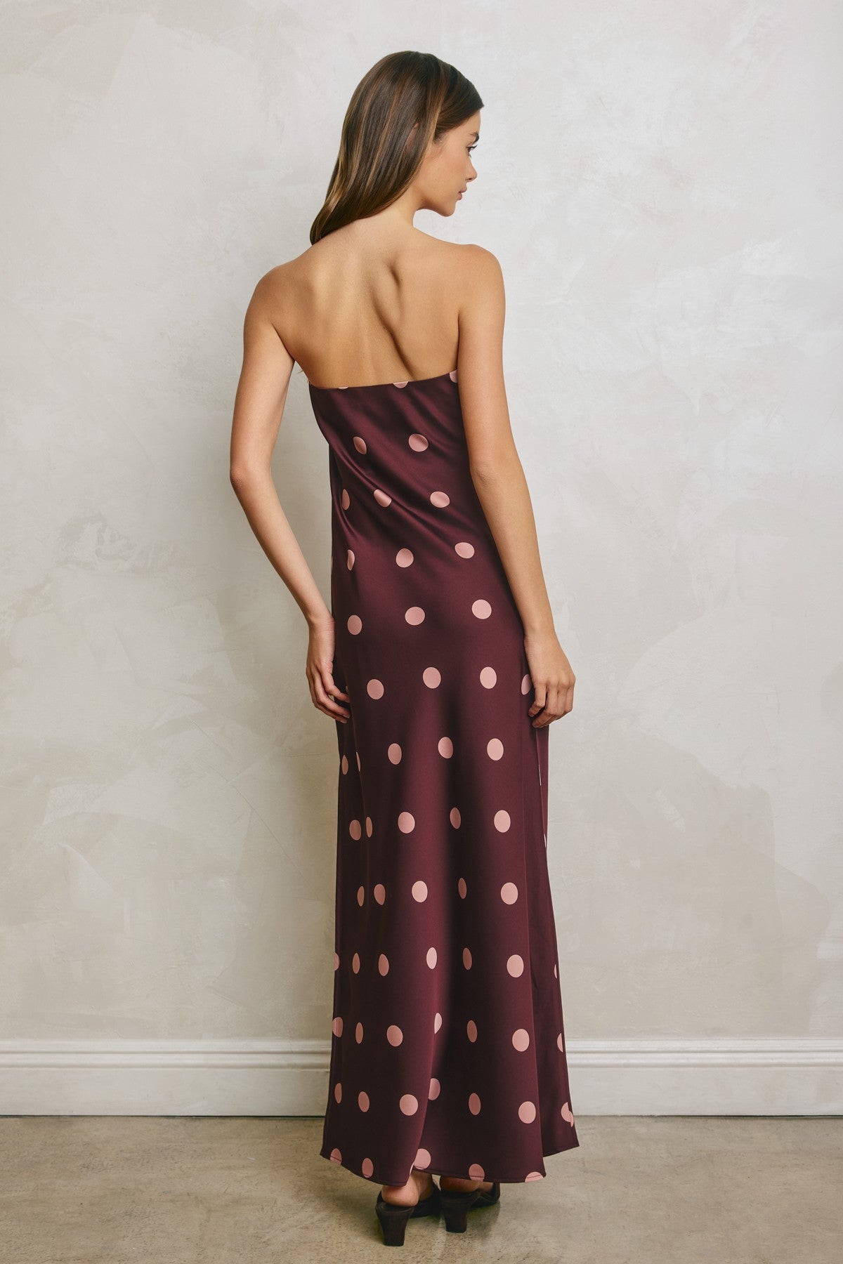 Polka Dot Satin Strapless Dress