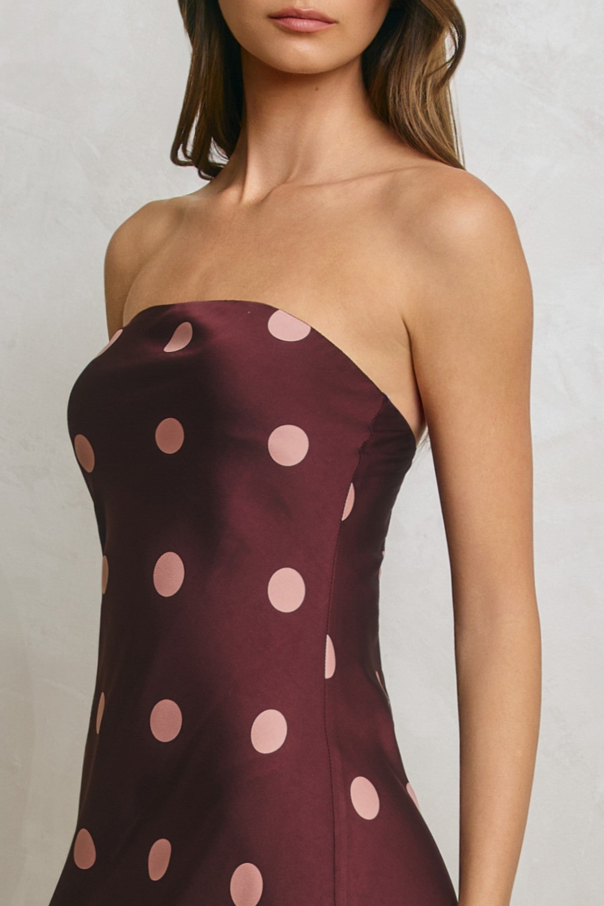 Polka Dot Satin Strapless Dress