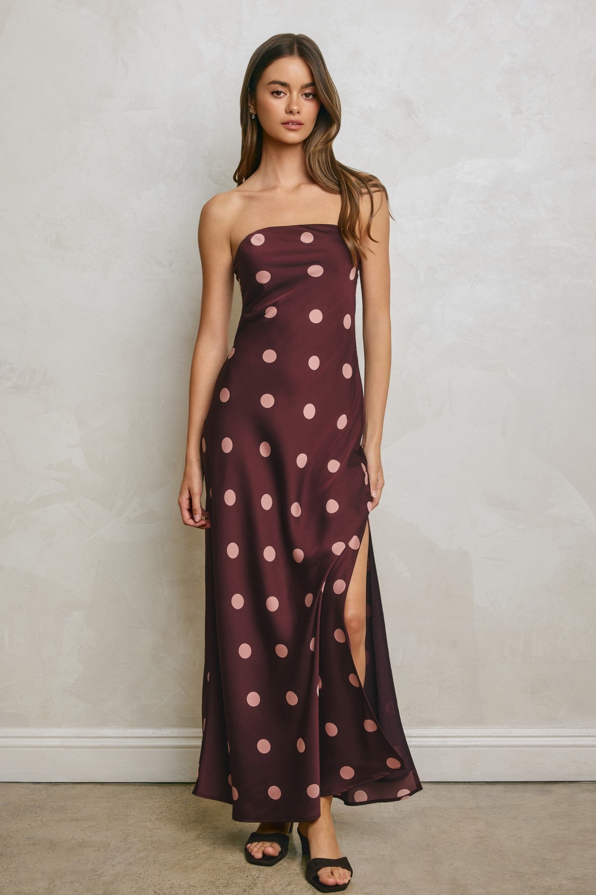 Polka Dot Satin Strapless Dress