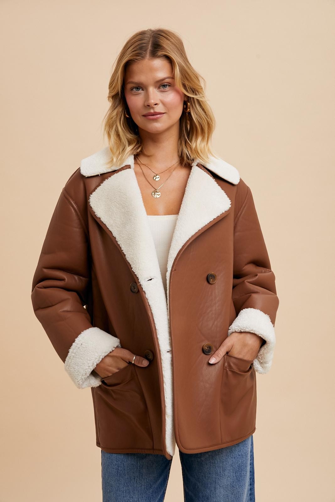 Camel Vegan Sherpa Coat