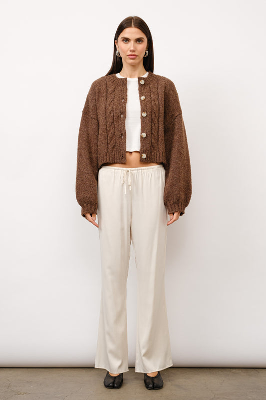 Brown Cable Knit Crop Cardigan