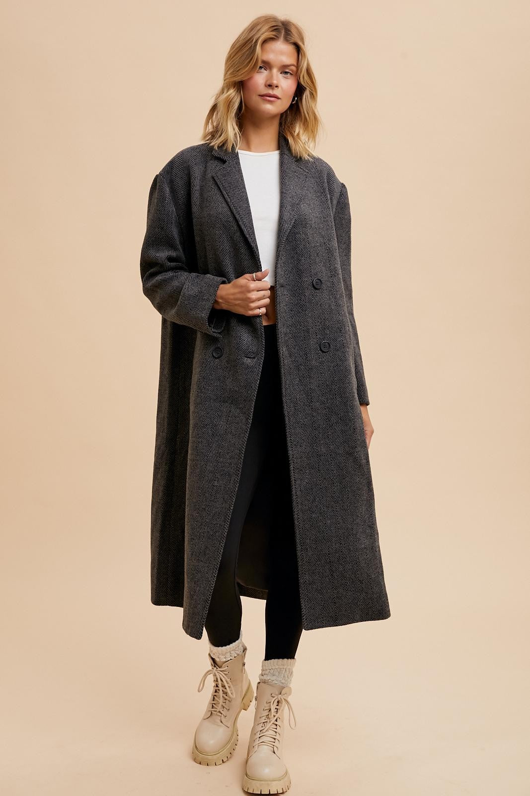 Herringbone Long Line Coat