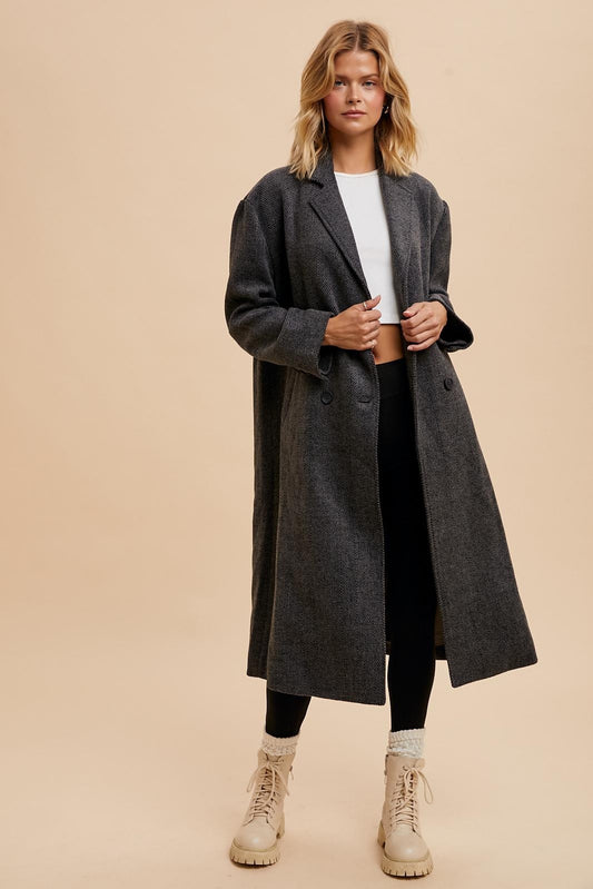 Herringbone Long Line Coat