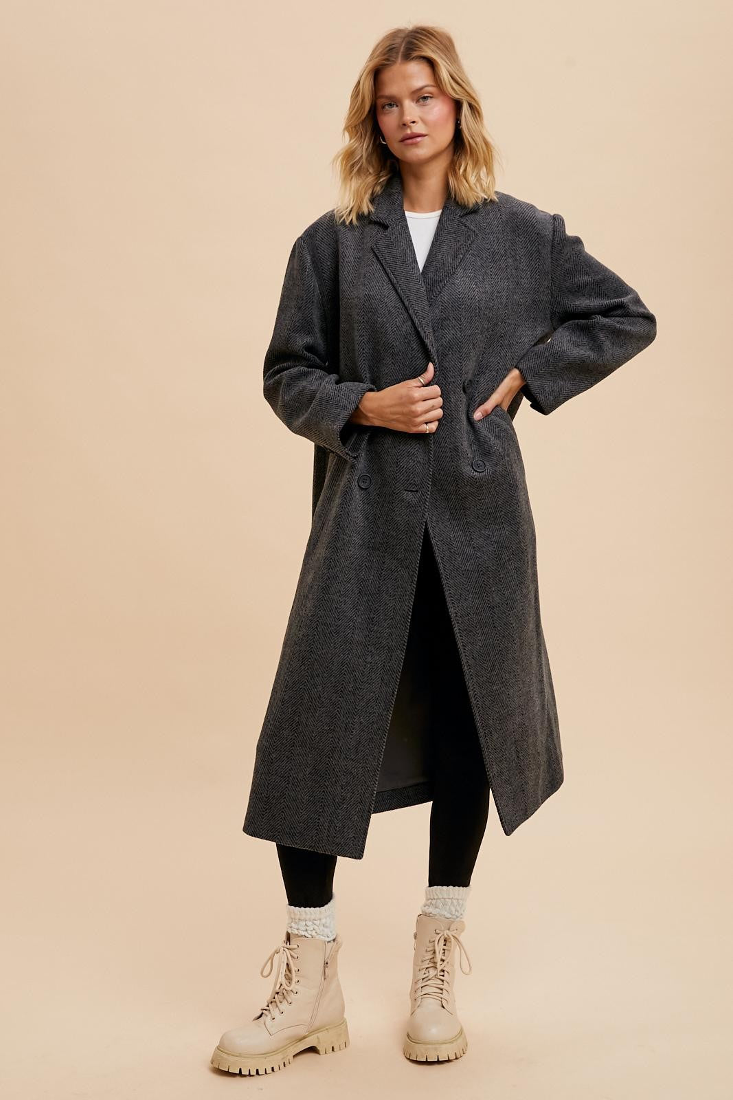 Herringbone Long Line Coat