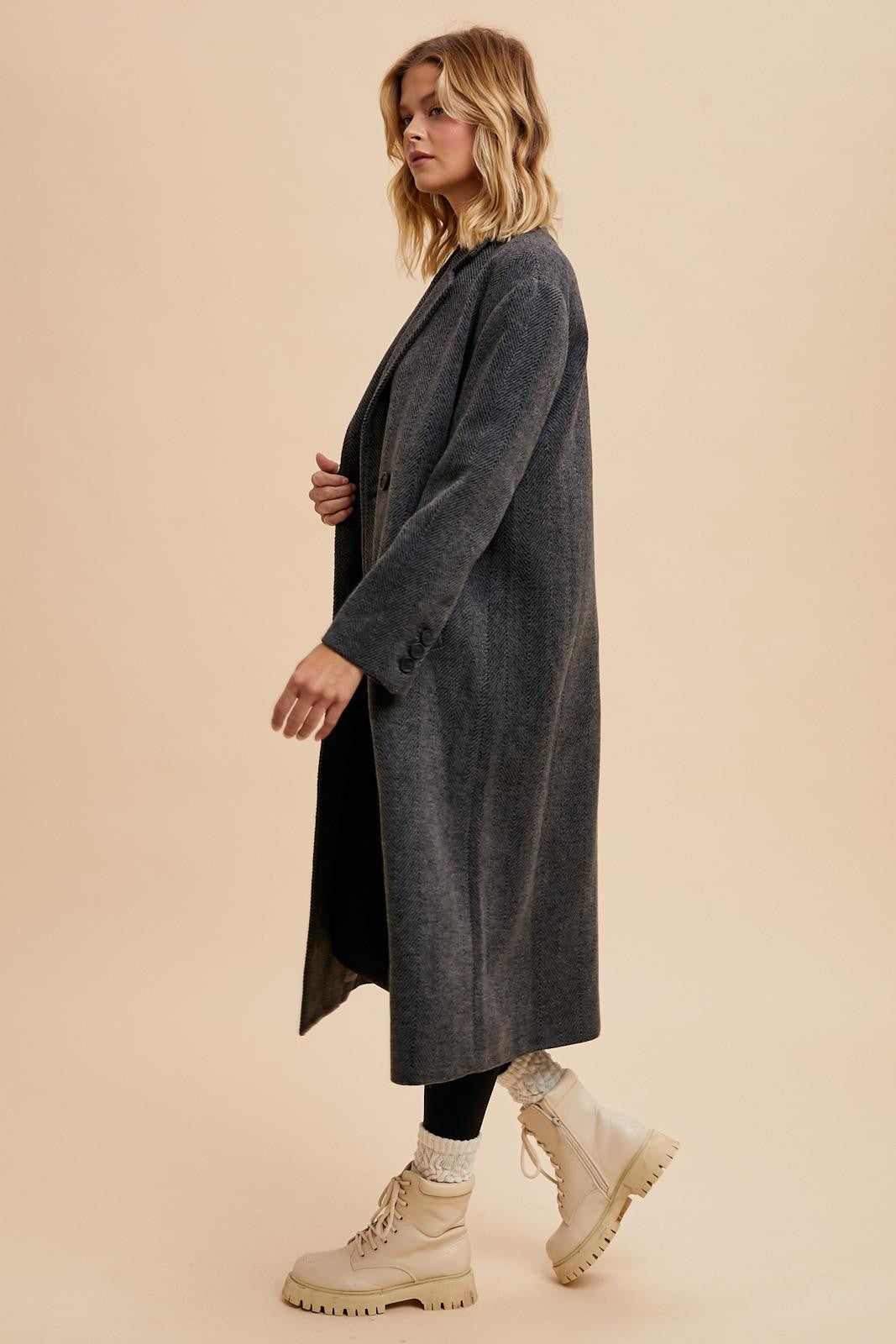 Herringbone Long Line Coat