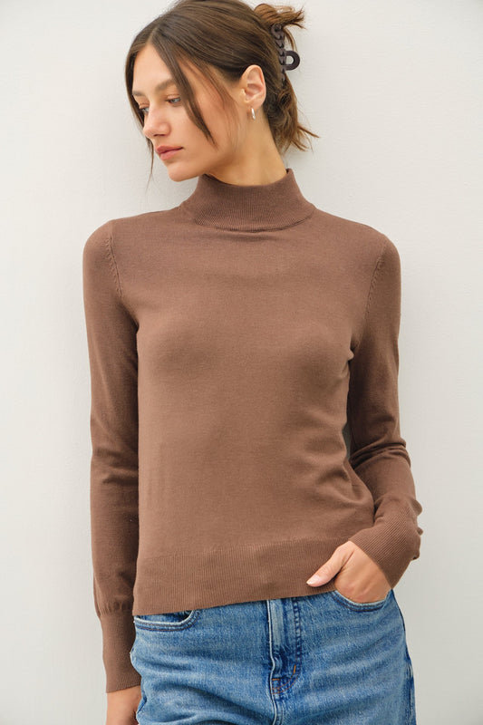 Long Sleeve Mockneck Basic- Chestnut