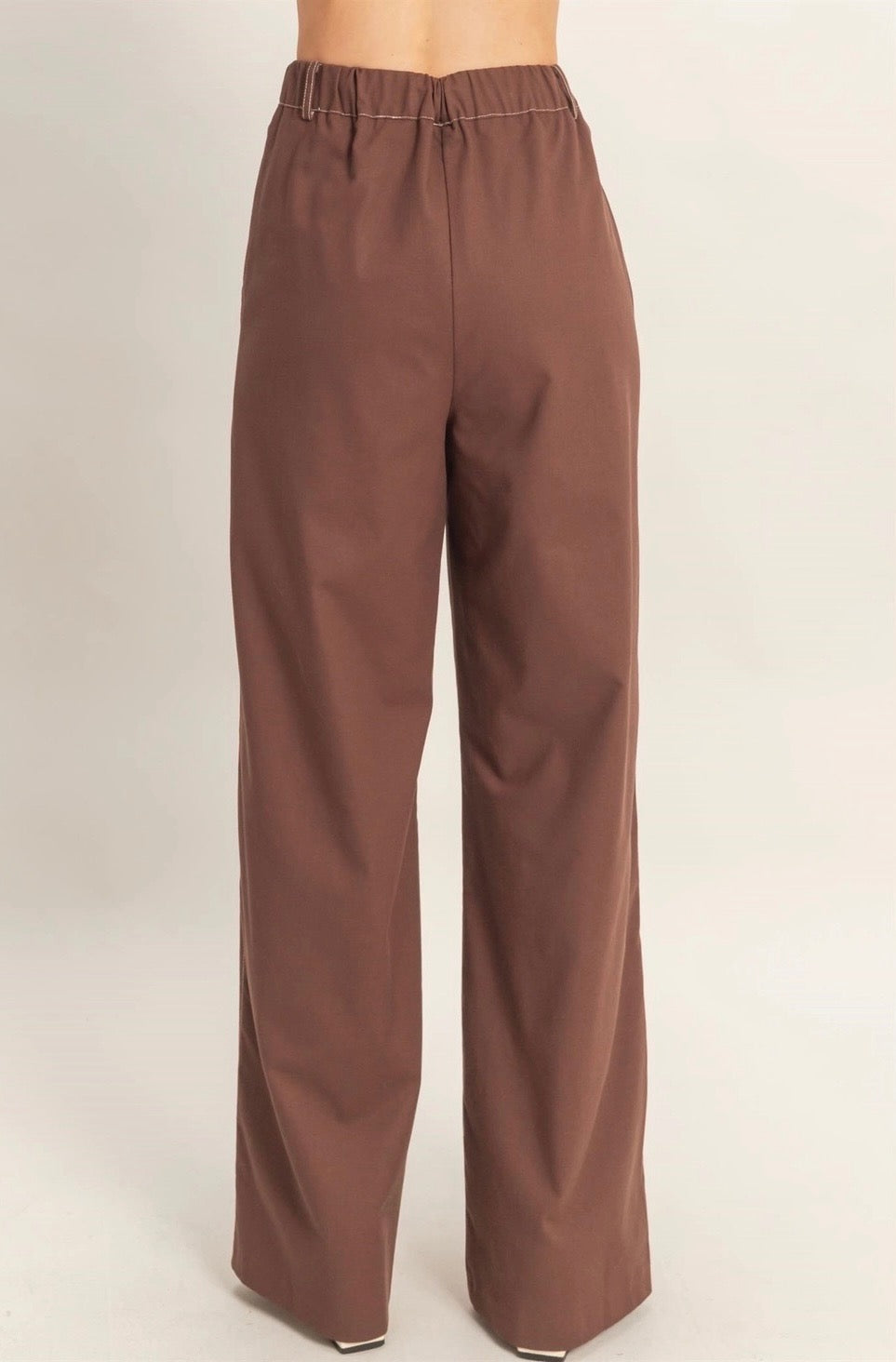 Brown Linen Blend Wide Leg Pant