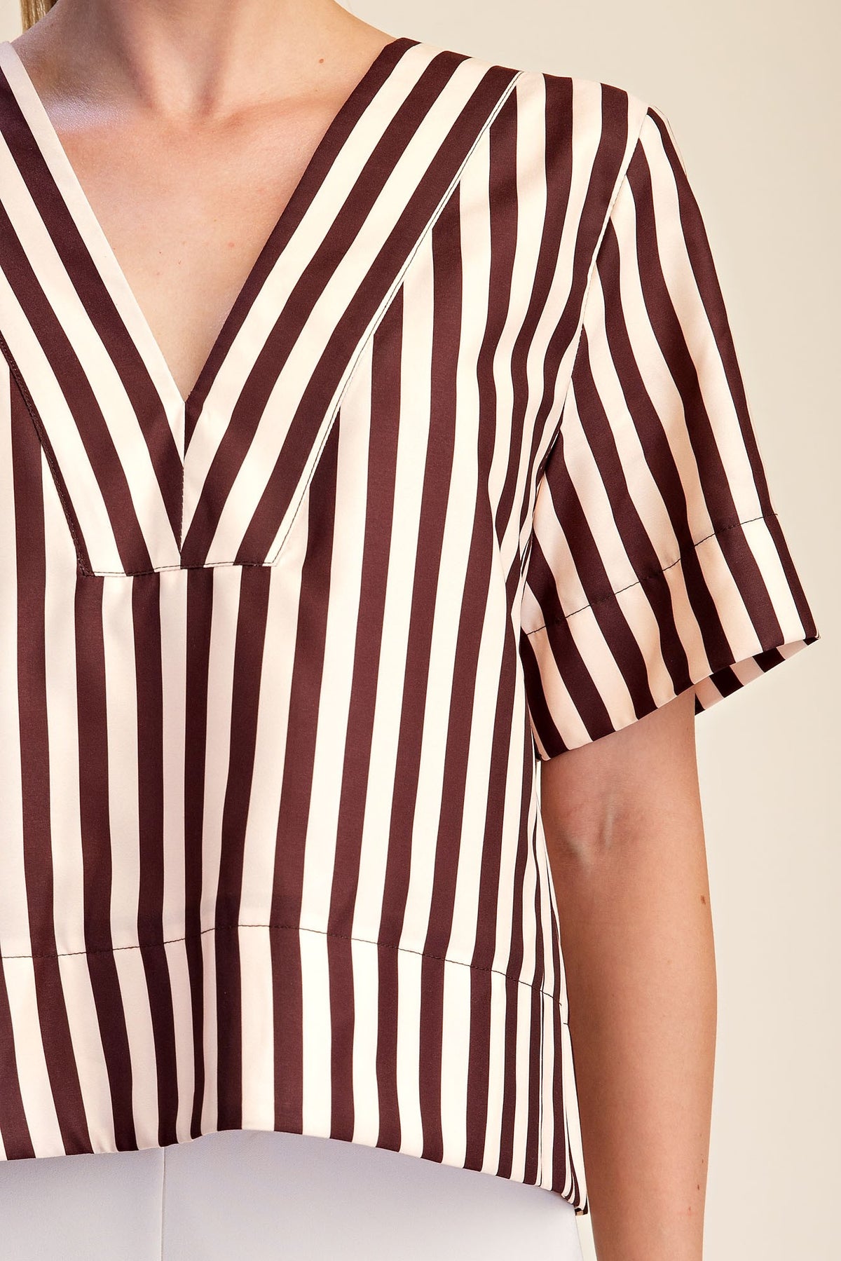 Chocolate Cream Stripe Vneck Blouse