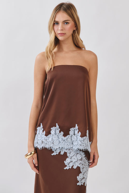 Chocolate Lace Strapless Top