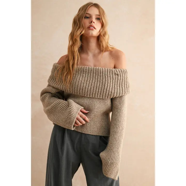 Chunky Oatmeal Foldover Sweater