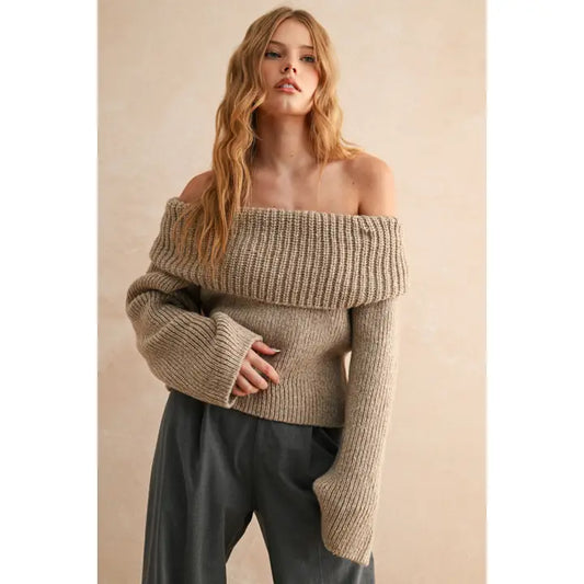 Chunky Oatmeal Foldover Sweater