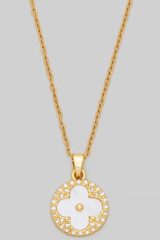 Brass Pearl Clover Necklace