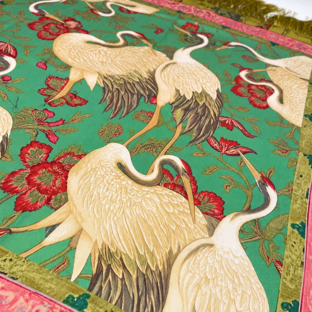 Crane Floral Fringe Scarf