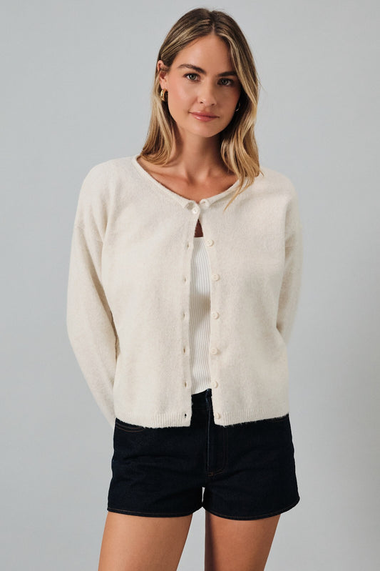 Cream Rolled Neck Cardigan