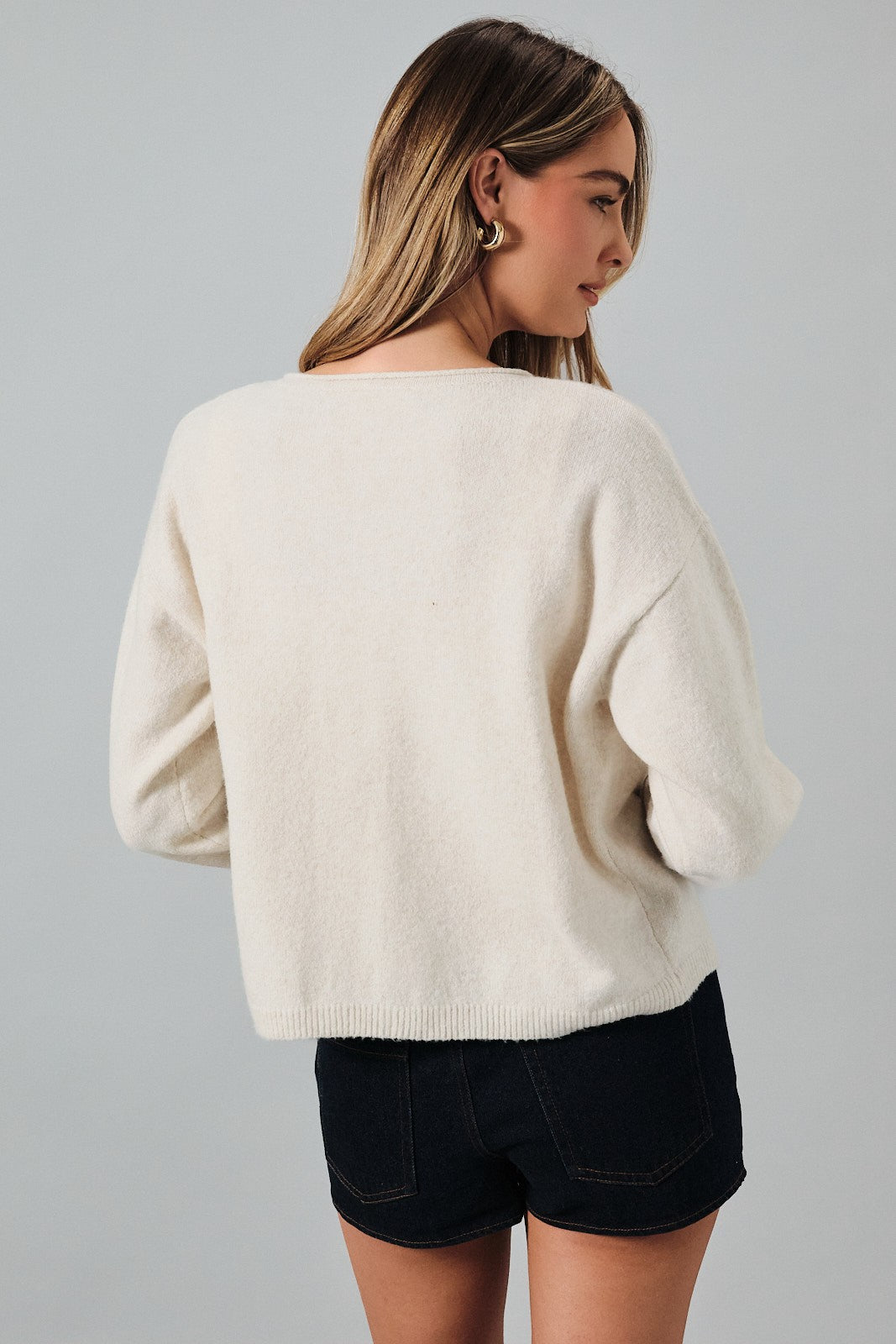 Cream Rolled Neck Cardigan