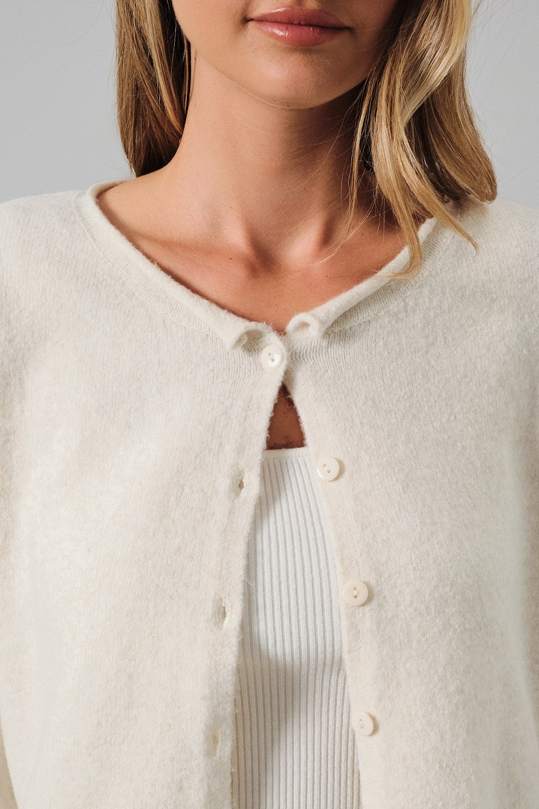 Cream Rolled Neck Cardigan