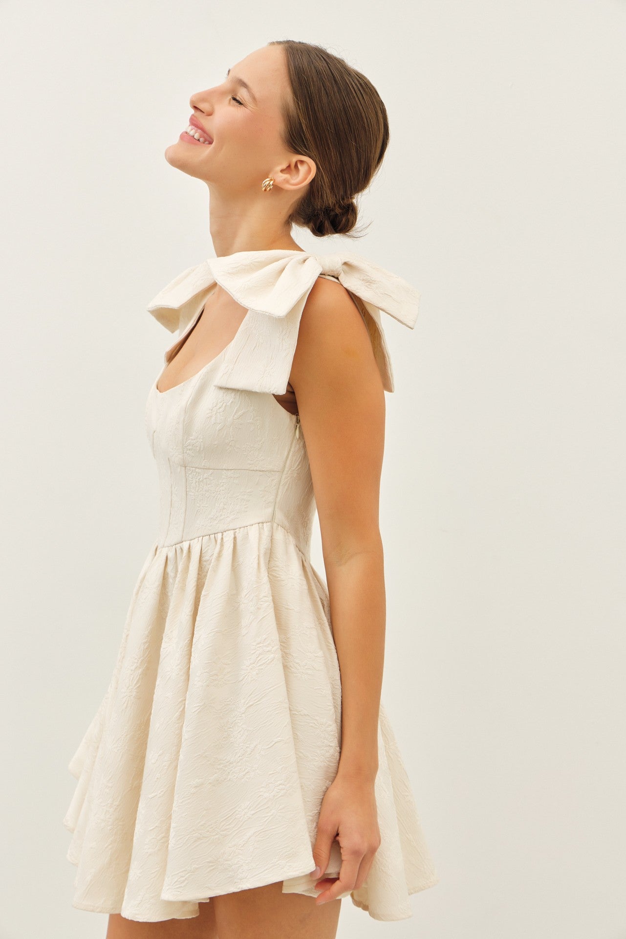 Cream Textured Flare Mini