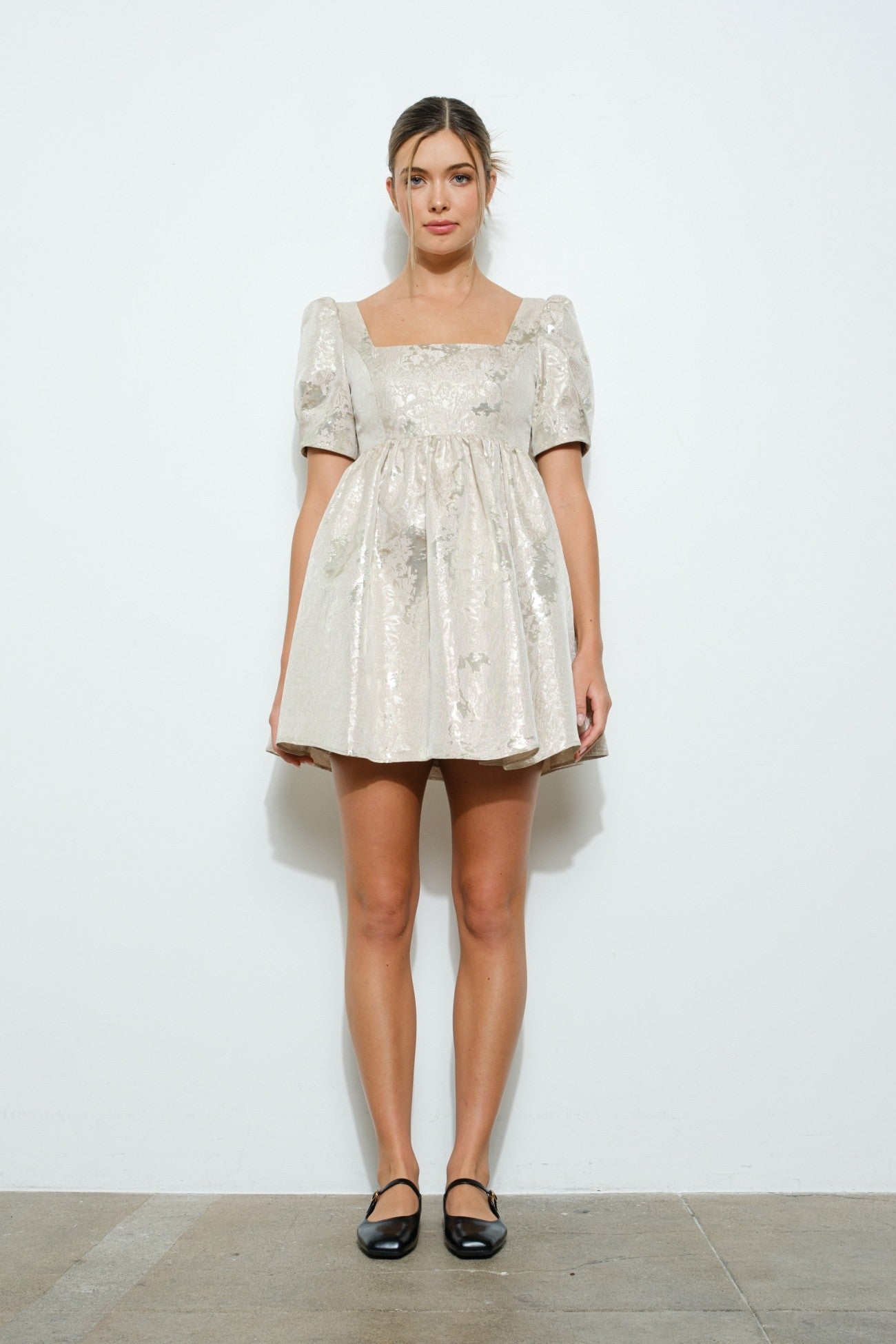 Metallic Jacquard Baby Doll Dress