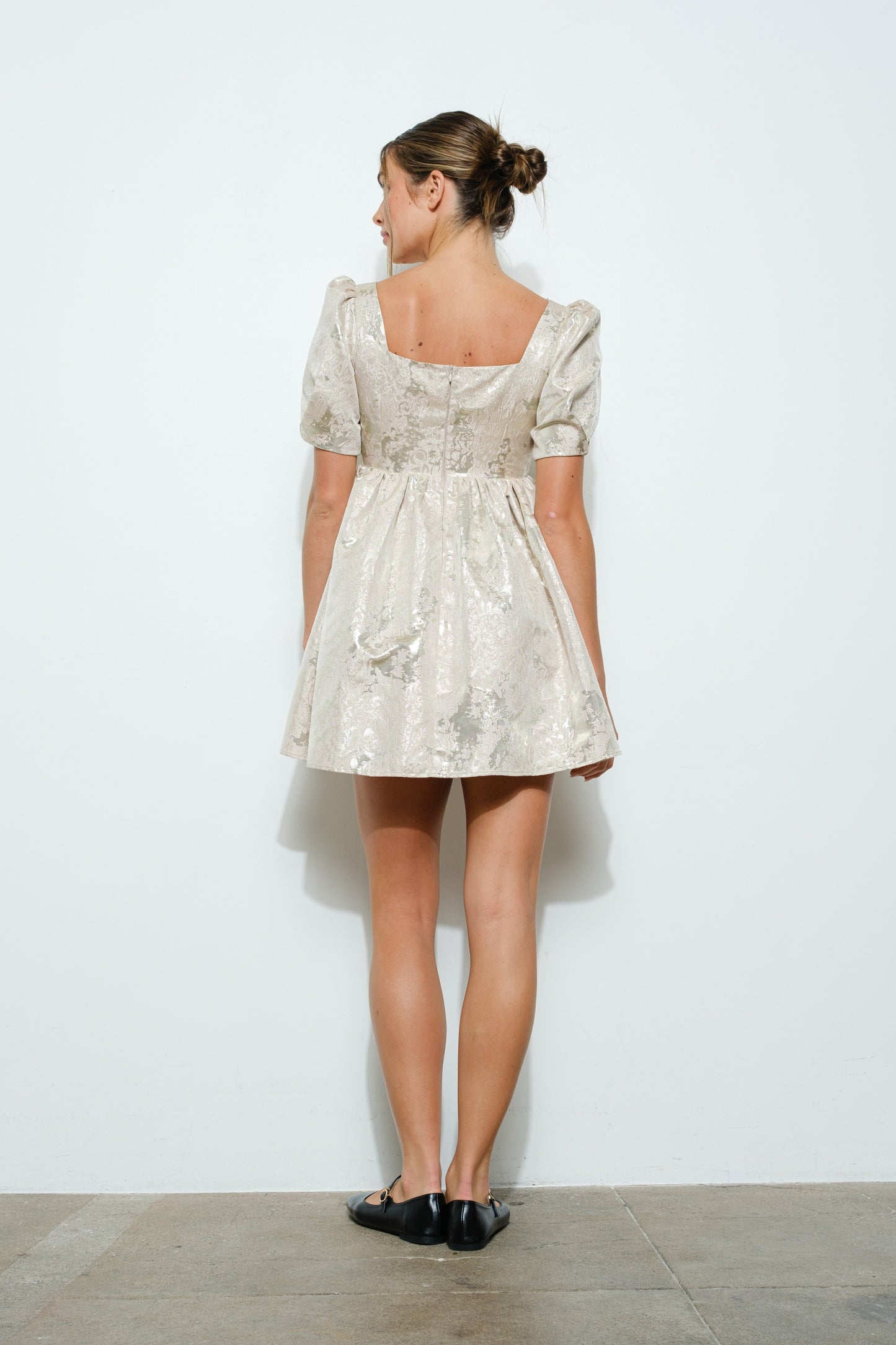 Metallic Jacquard Baby Doll Dress