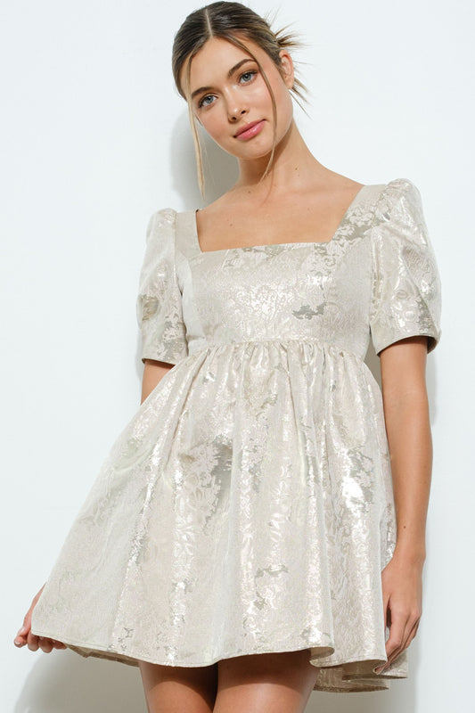 Metallic Jacquard Baby Doll Dress