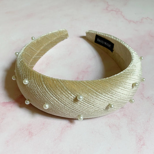 Silky Velvet Pearl Headband- Cream