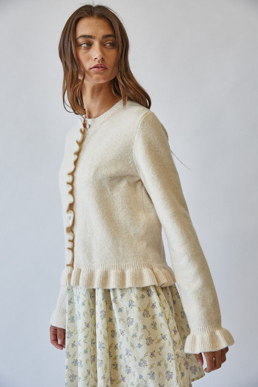 Cream Ruffle Knit Sweater