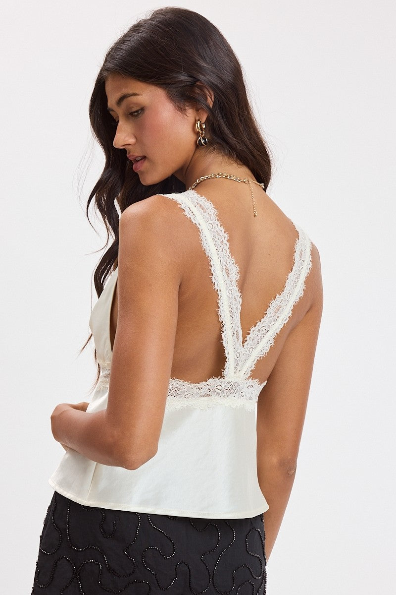 Cream Satin Lace Top