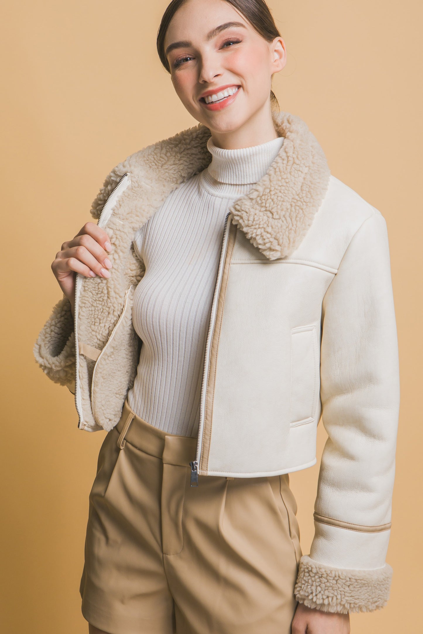 Cream Sherpa Contrast Jacket