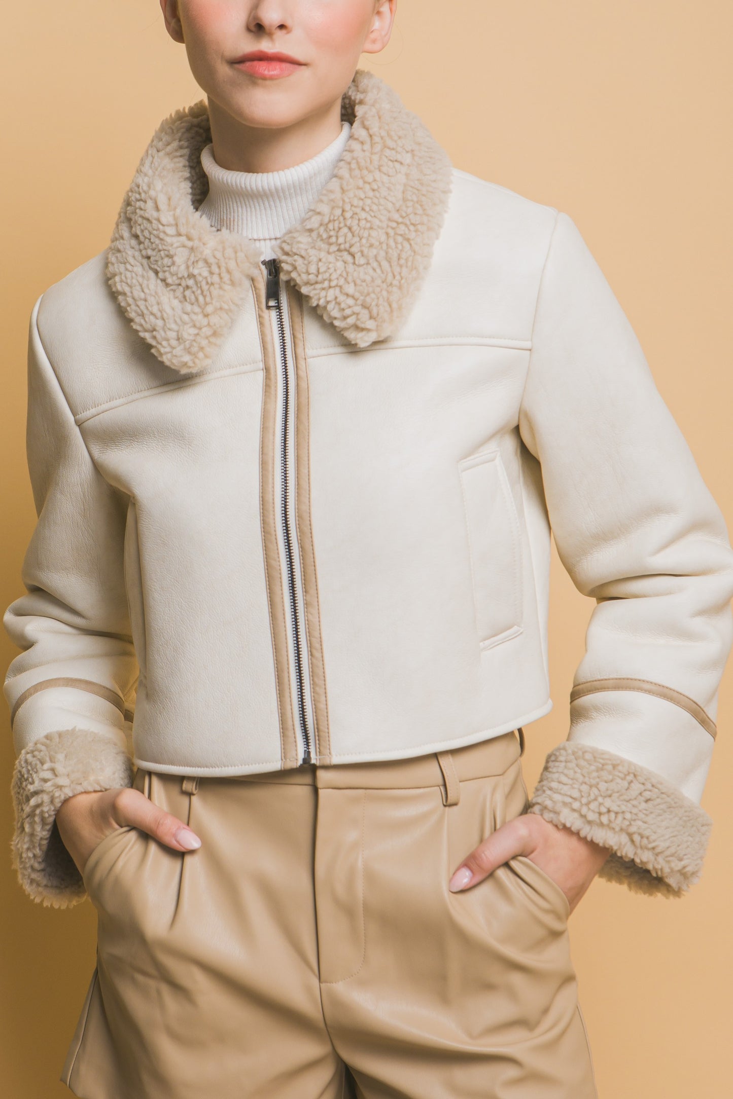 Cream Sherpa Contrast Jacket