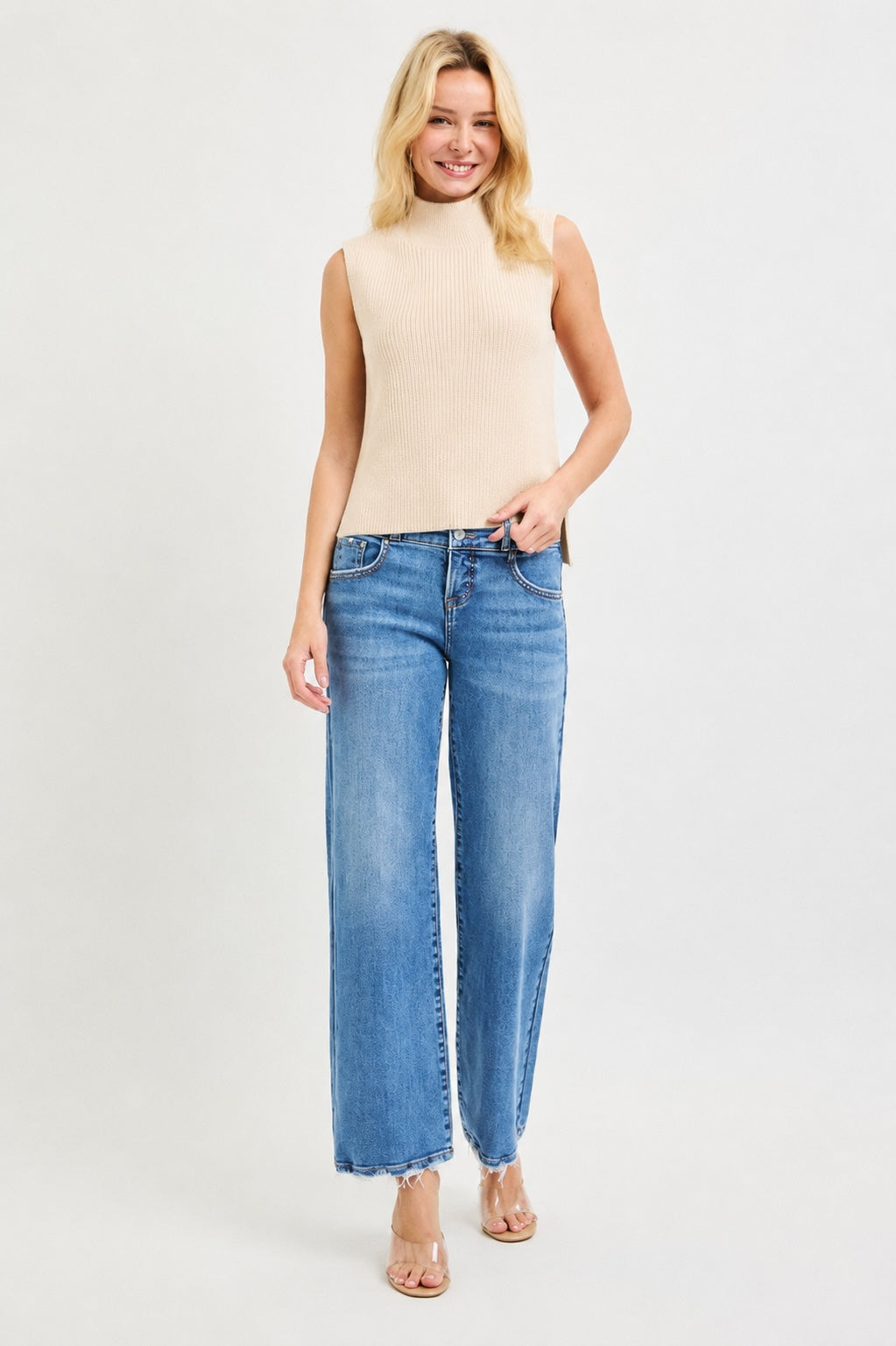 High Rise Jeans W/ Double Waist Detail