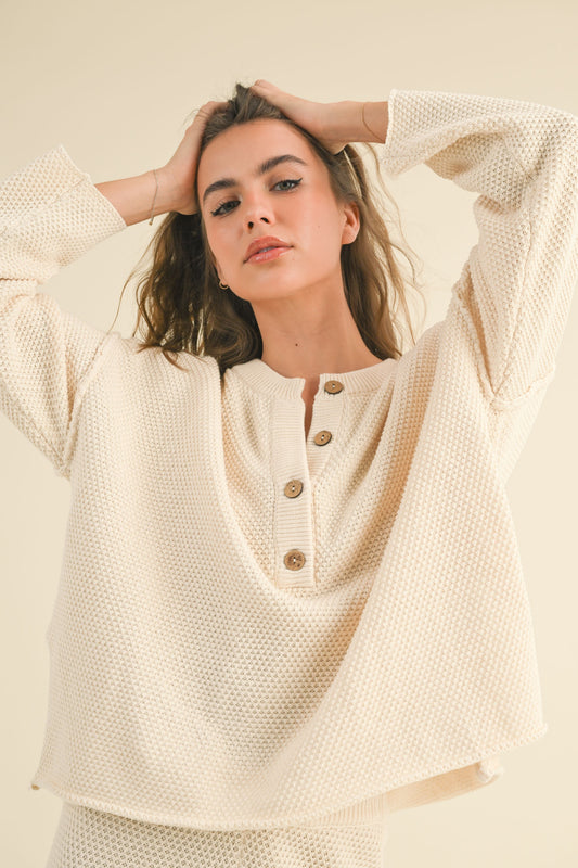 Cream Waffle Knit Top