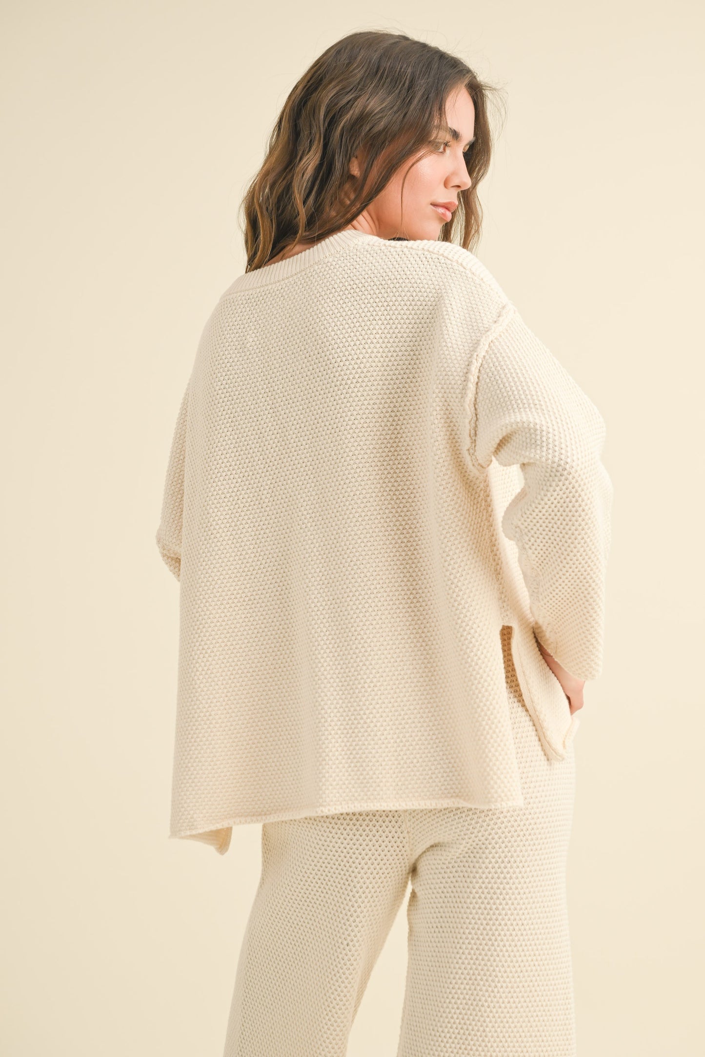 Cream Waffle Knit Top