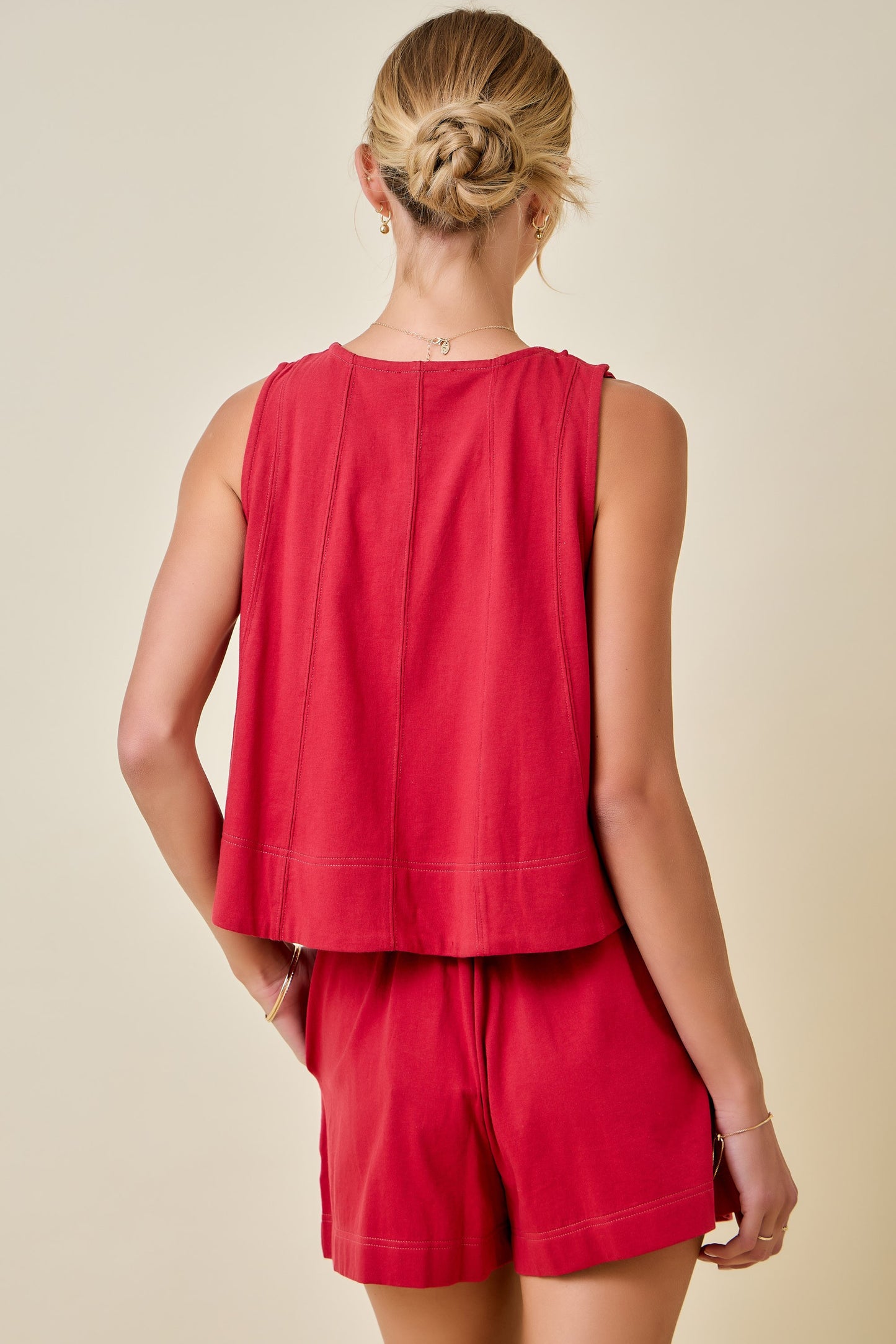Crimson Sleeveless Stitch Top