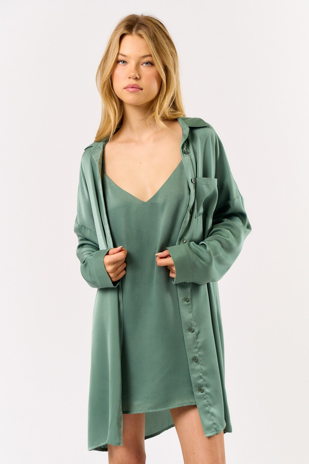 Sage Satin Slip Set