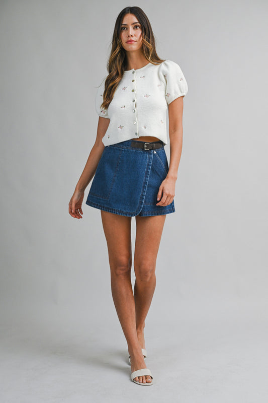 Denim Asymmetrical Wrap Skort