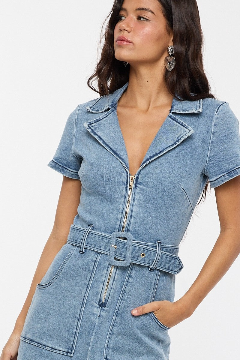 Denim Belted Romper