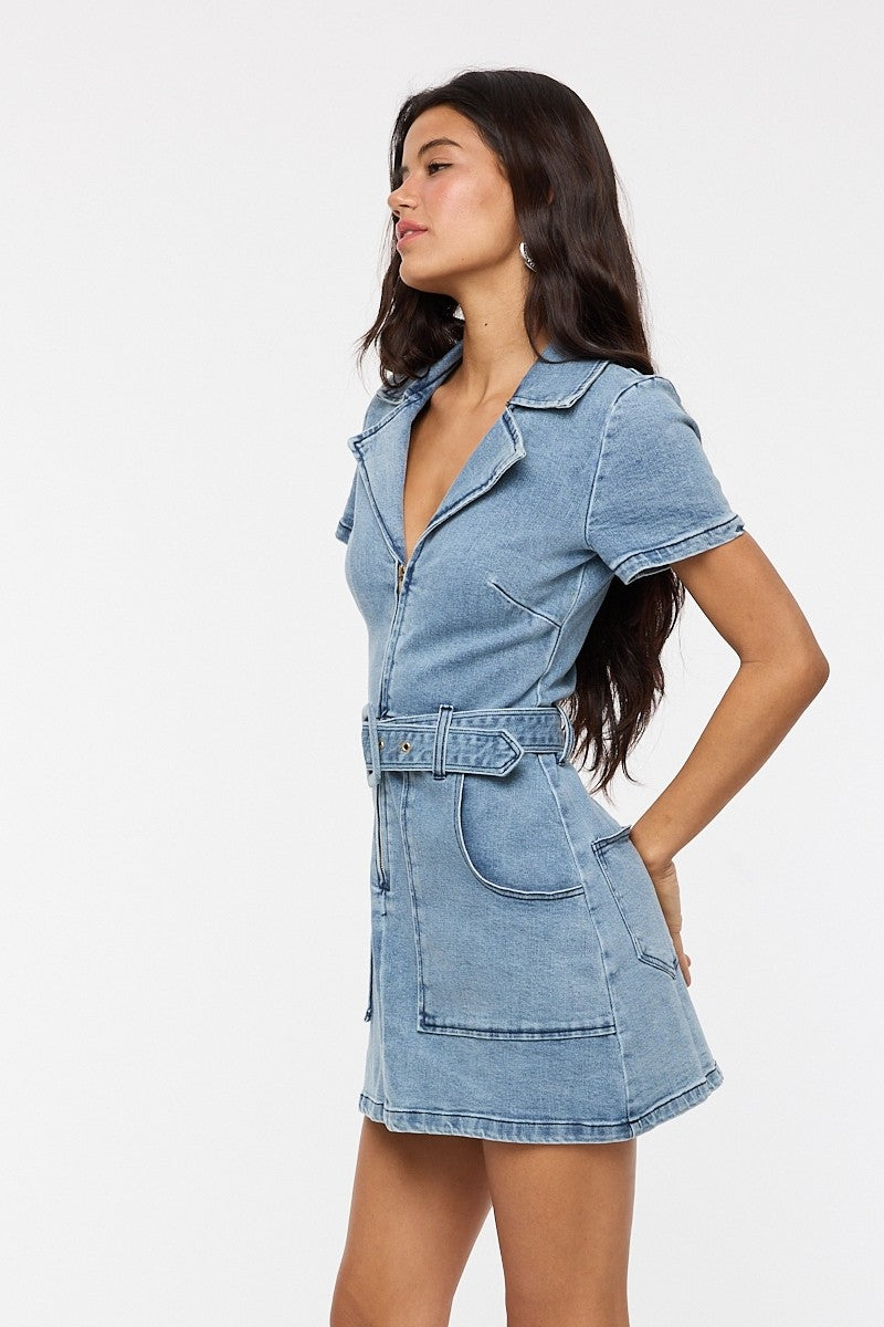 Denim Belted Romper