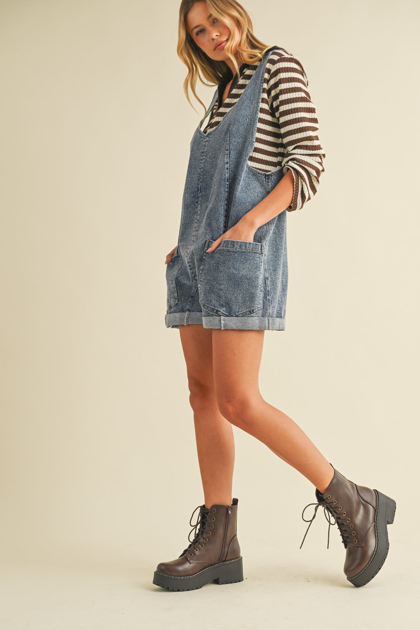 Oversized Denim Overall Romper