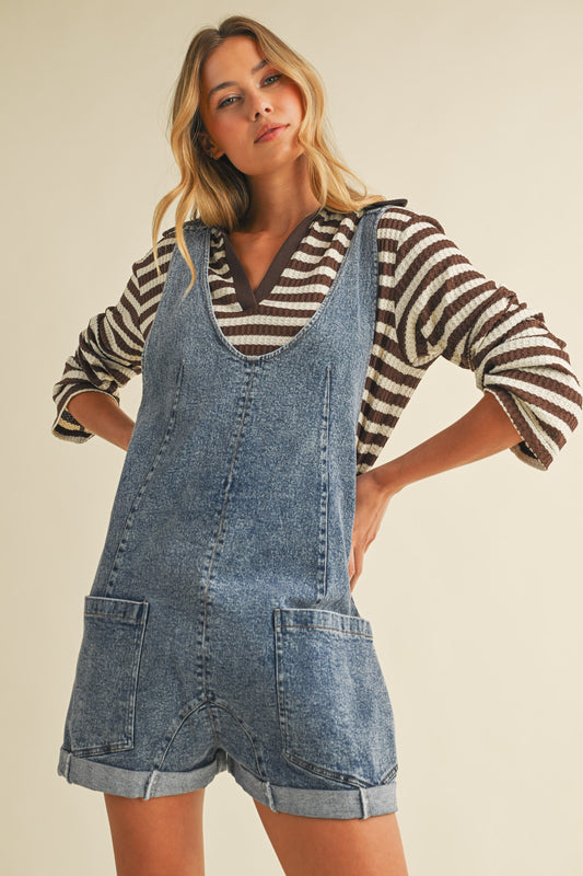Oversized Denim Overall Romper