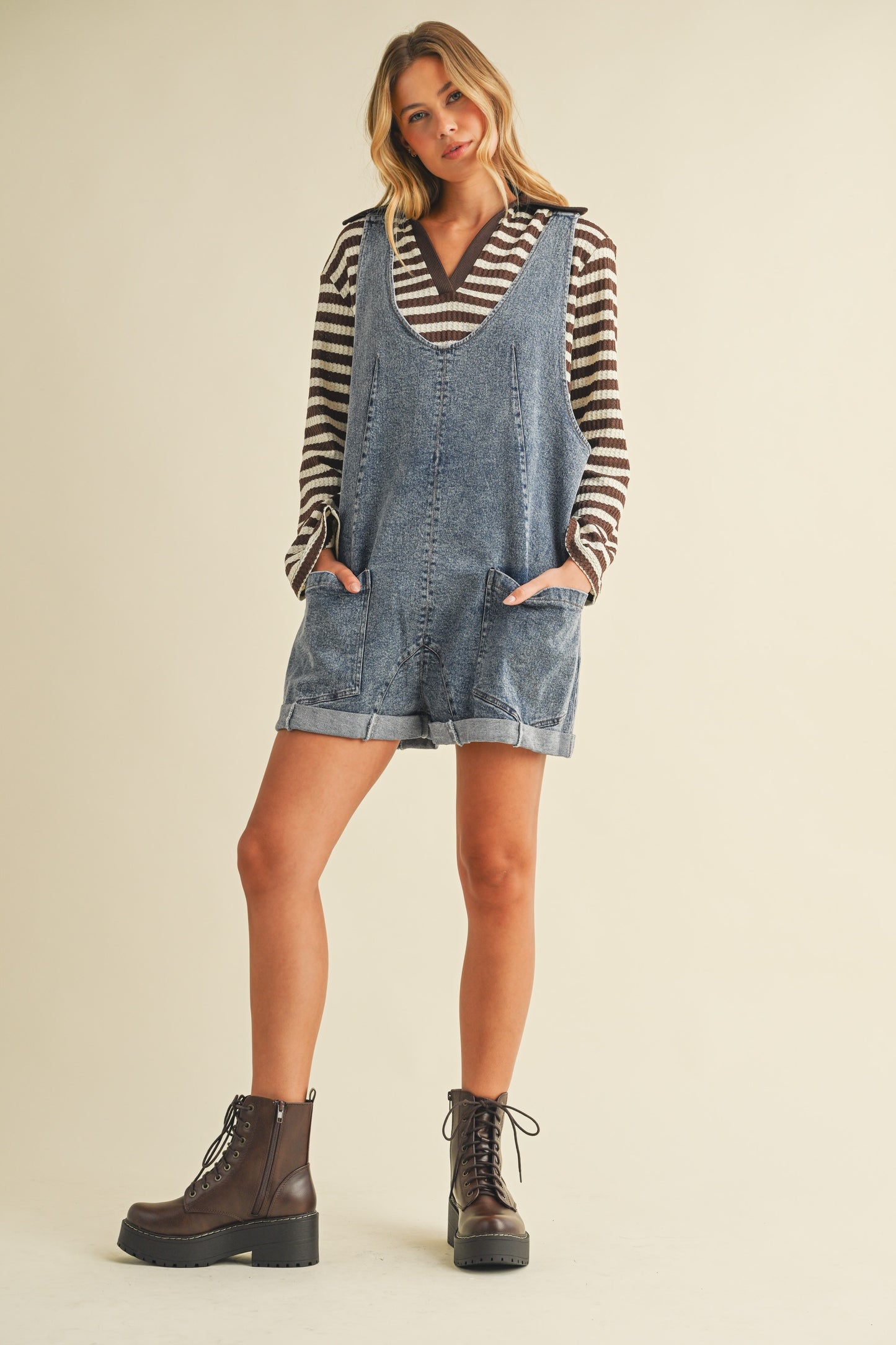 Oversized Denim Overall Romper