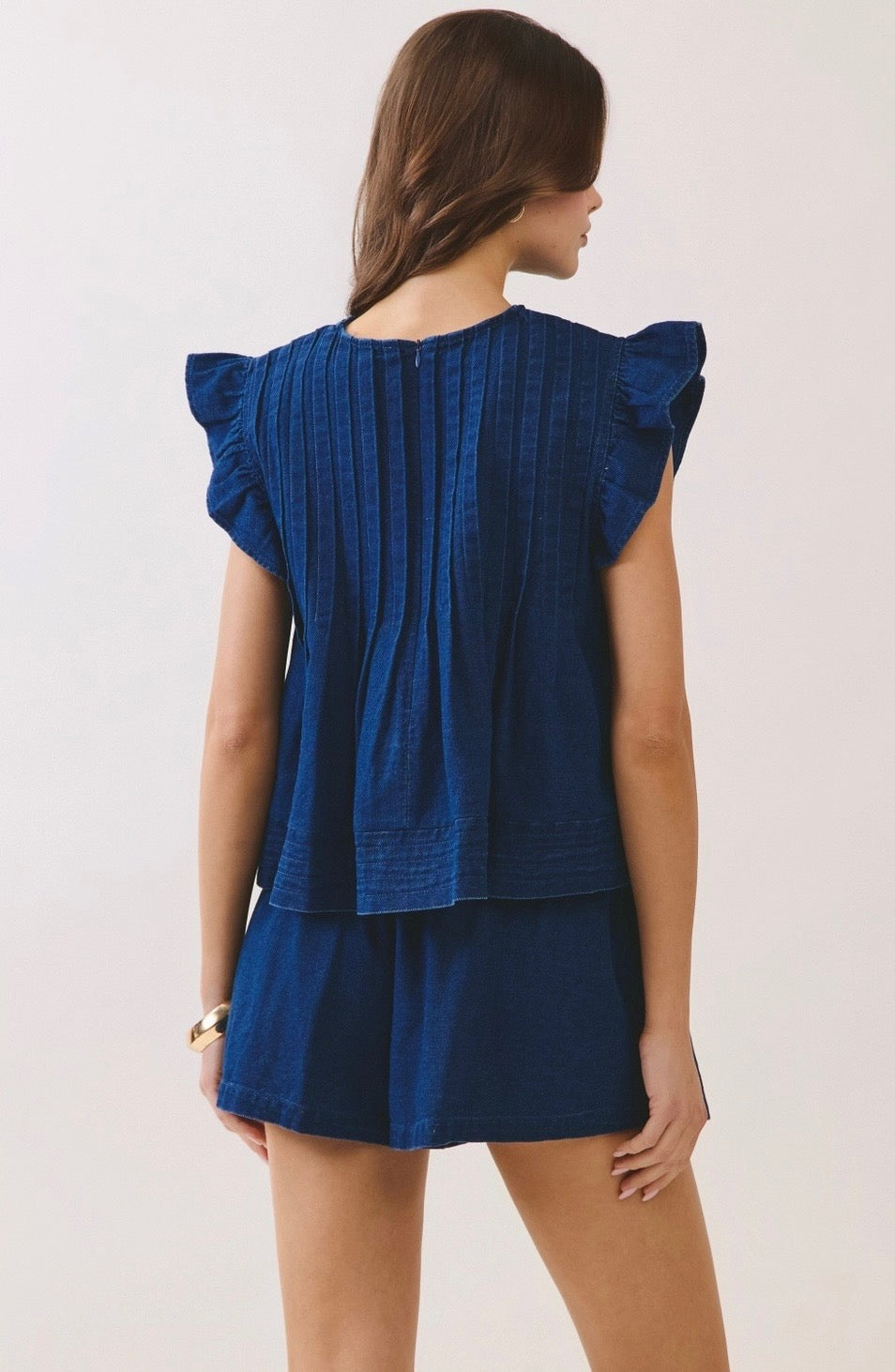 Denim Ruffle Babydoll Blouse